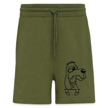 Dog Behind Wall Fence Drooling Spit Tongue Funny - Shorts - made by SPREAD - MOSS GREEN - Front