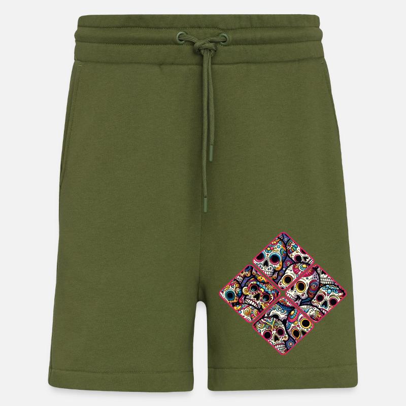 Buntes dekoratives Skullmuster - Shorts - made by SPREAD - MOSS GREEN