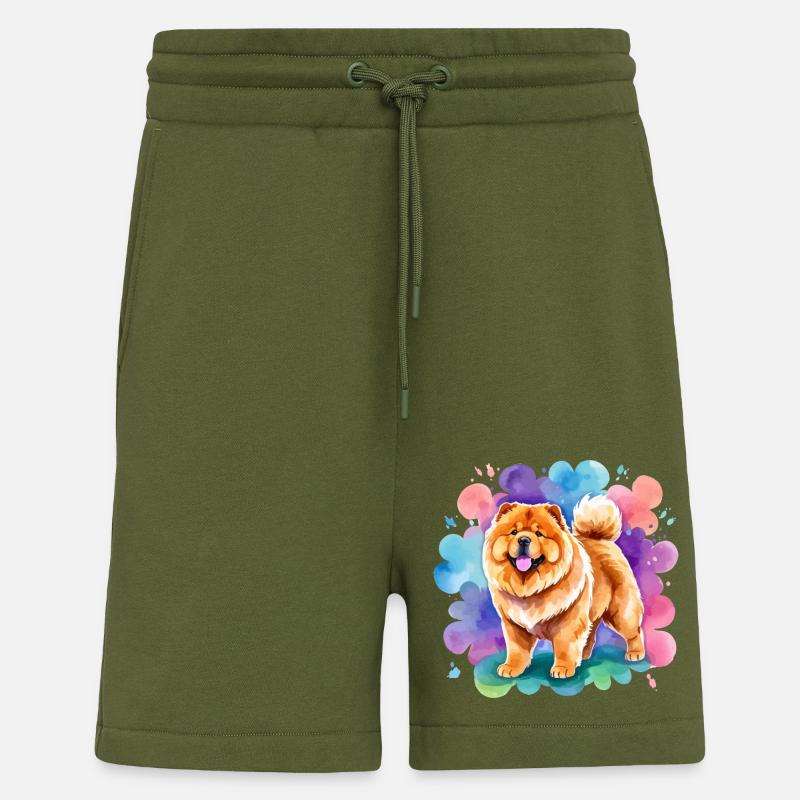 Chow Chow Aquarelles - Short bio décontracté fabriqué en UE - MOSS GREEN