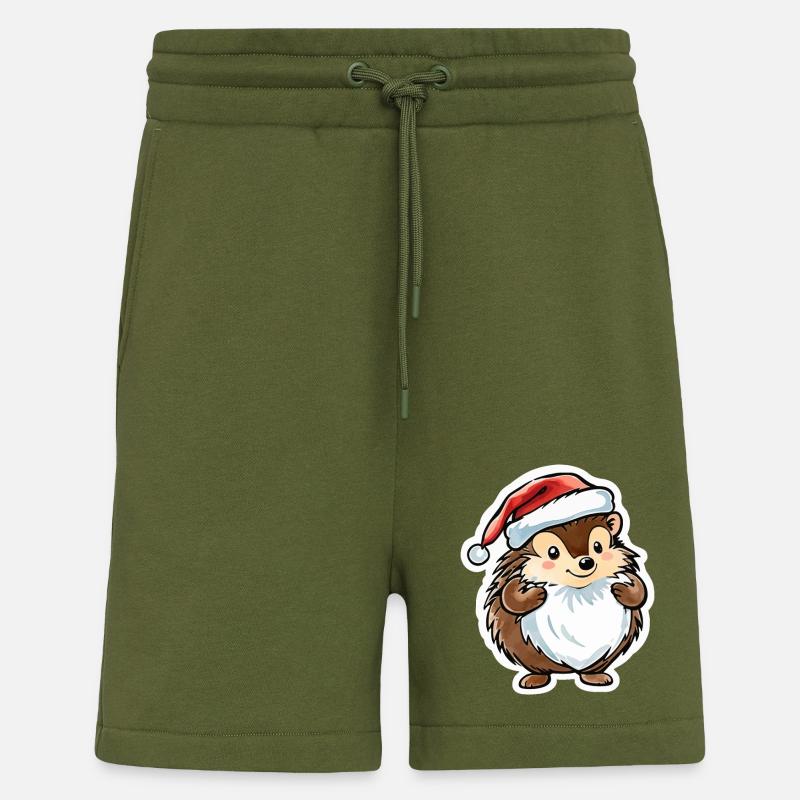 Dessin de Noël hérisson - Short bio décontracté fabriqué en UE - MOSS GREEN