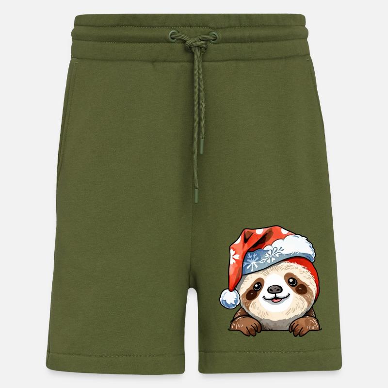 Dessin de Noël paresseux - Short bio décontracté fabriqué en UE - MOSS GREEN
