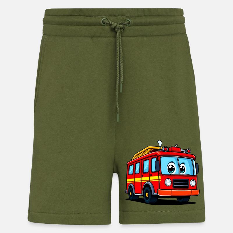 Verspielte Feuerwehrauto Comic-Illustration - Shorts - made by SPREAD - MOSS GREEN