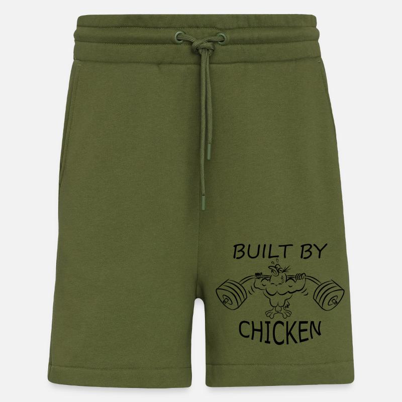 Built by chicken dumbbell gym - Shorts - made by SPREAD - MOSS GREEN