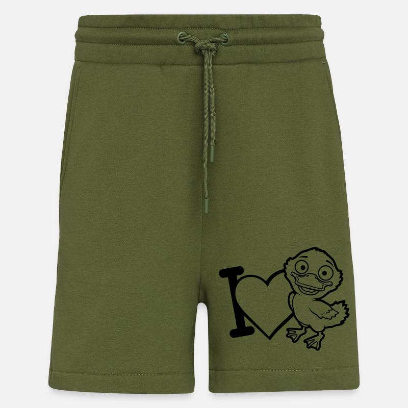 Bande dessinée J’aime les canetons - Short bio décontracté fabriqué en UE - MOSS GREEN