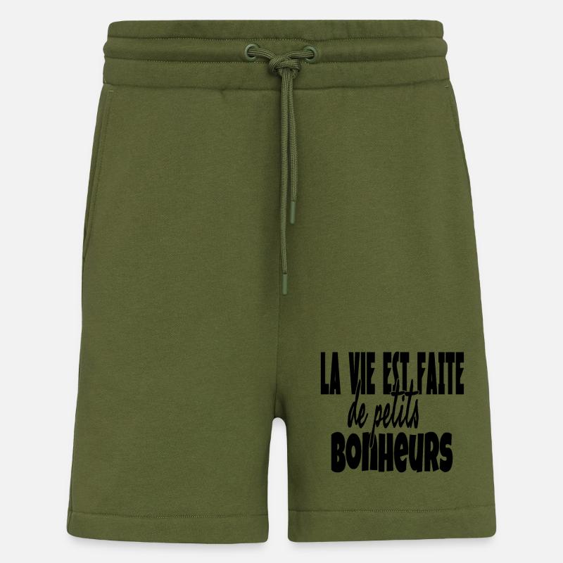 Phrase inspirante motivation petits bonheurs - Short bio décontracté fabriqué en UE - MOSS GREEN