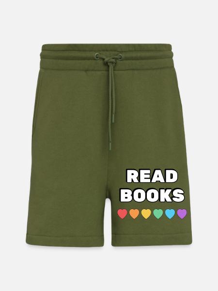 Read Books Rainbow Hearts - Shorts - made by SPREAD - MOSS GREEN