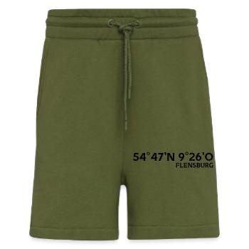 Flensburg Koordinaten Souvenir - Shorts - made by SPREAD - MOSS GREEN - Vorne