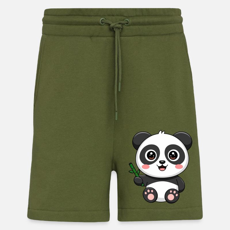Mignon bébé panda avec bambou - Short bio décontracté fabriqué en UE - MOSS GREEN