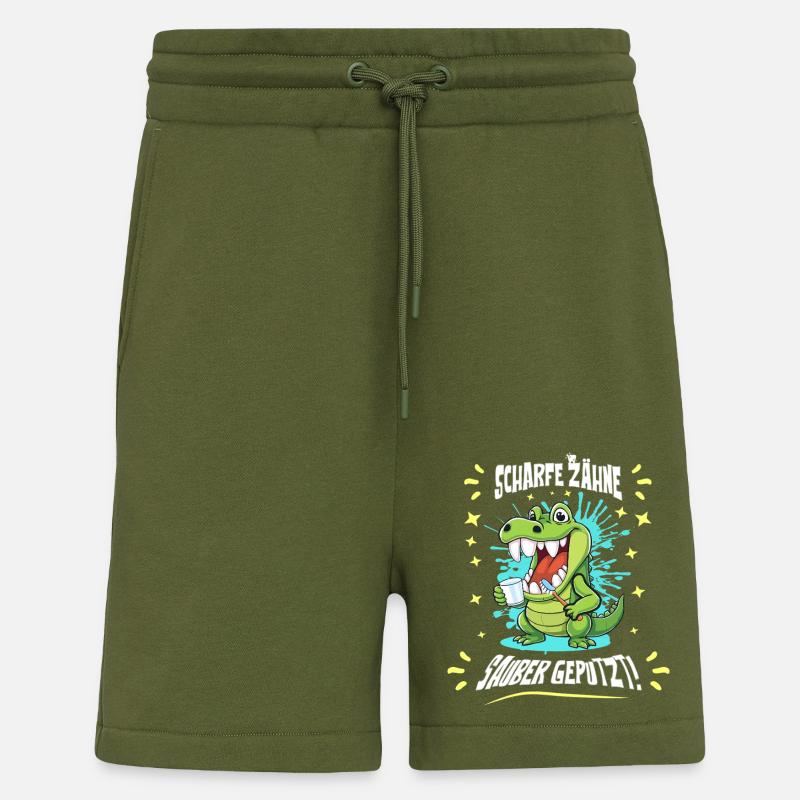 Hygiène dentaire crocodile - Short bio décontracté fabriqué en UE - MOSS GREEN