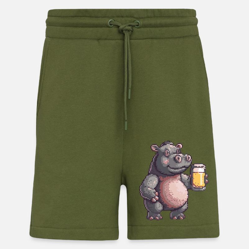 Bière Hippopotamus Pixel - Short bio décontracté fabriqué en UE - MOSS GREEN