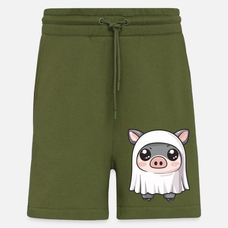 Pig HalloweenGhost Boar - Shorts - made by SPREAD - MOSS GREEN
