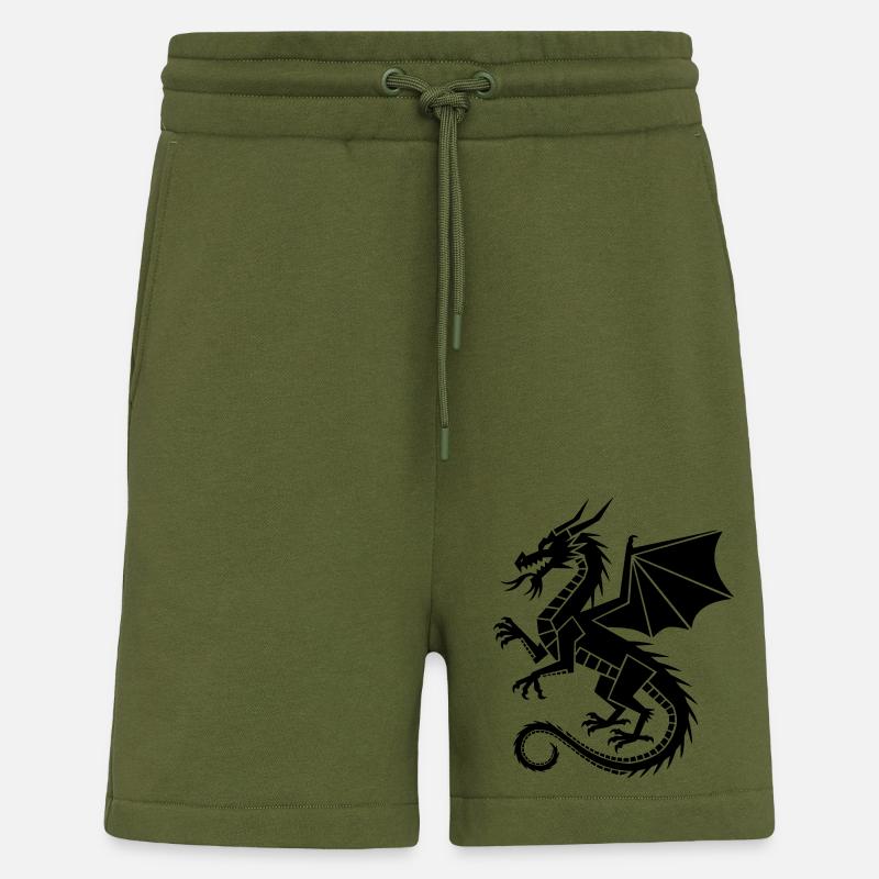 Geometrischer Drache – schwarze Silhouette - Shorts - made by SPREAD - MOSS GREEN