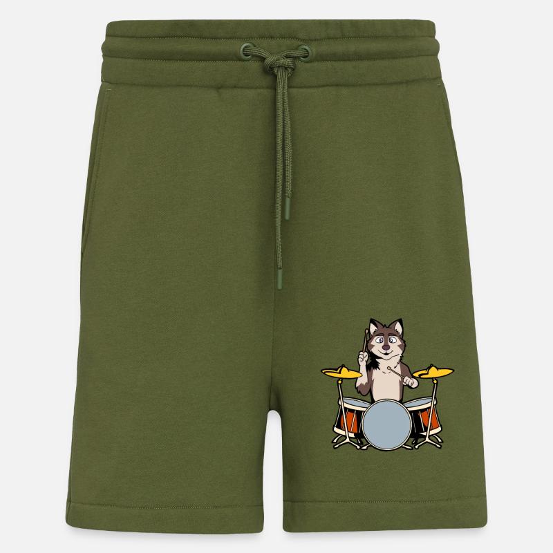Comic Wolf Drummer - Shorts - made by SPREAD - MOSS GREEN