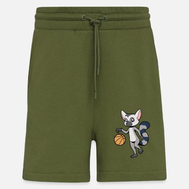 Comic Lemur joue au basket-ball - Short bio décontracté fabriqué en UE - MOSS GREEN