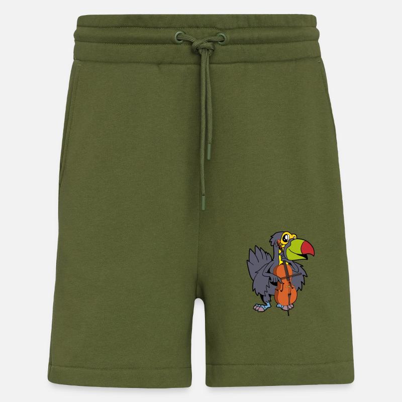Comic Tukan joue du violoncelle - Short bio décontracté fabriqué en UE - MOSS GREEN