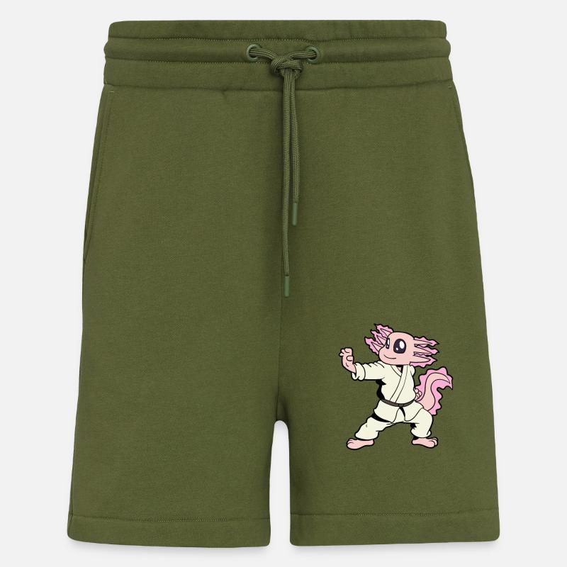 Comic Axolotl makes karate - Shorts - made by SPREAD - MOSS GREEN