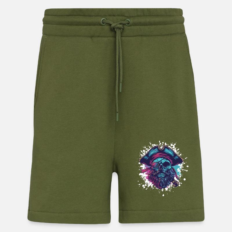Capitaine du crâne de pirate - Short bio décontracté fabriqué en UE - MOSS GREEN