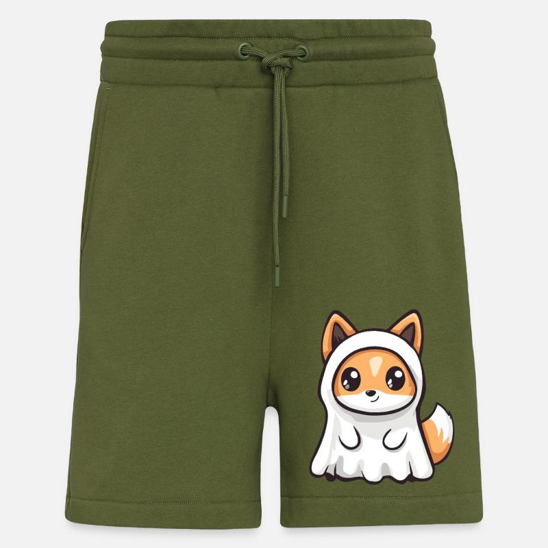 Fox Halloween Comic Ghost - Shorts - made by SPREAD - MOSS GREEN