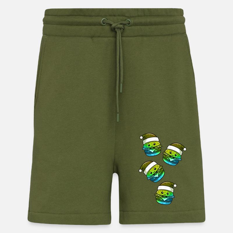 Burger Bande dessinée de Noël - Short bio décontracté fabriqué en UE - MOSS GREEN