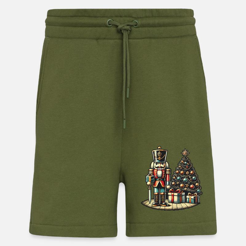 Nutcracker and Christmas Tree Art - Shorts - made by SPREAD - MOSS GREEN