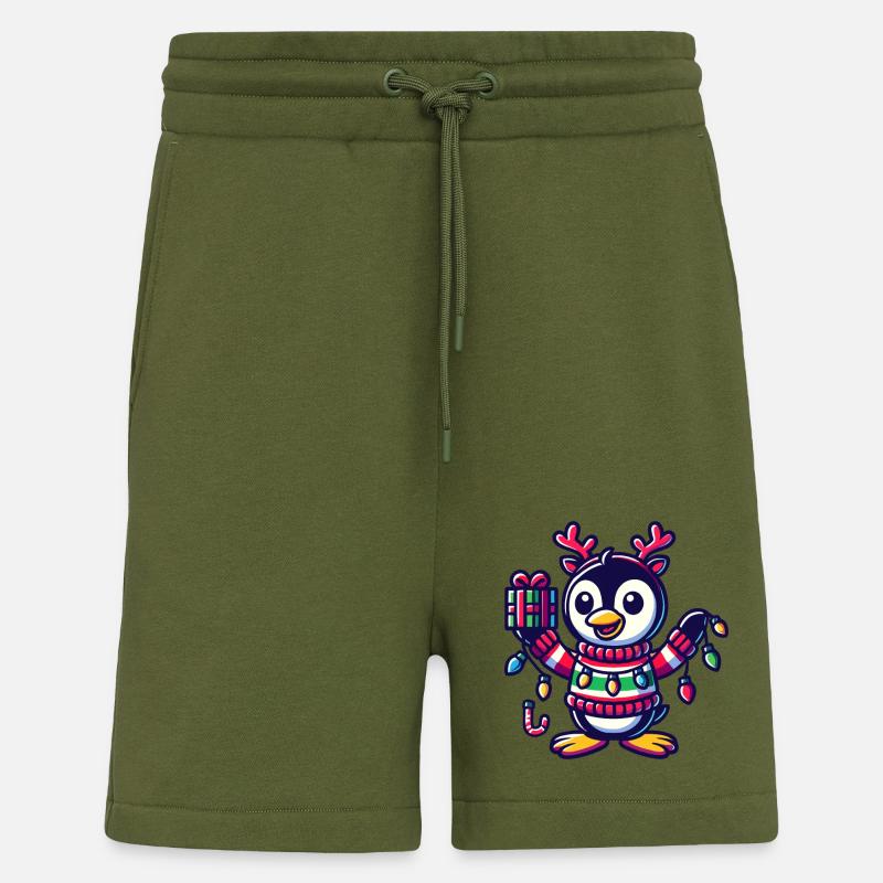 Fröhlicher Pinguin Mit Weihnachtslichtern - Shorts - made by SPREAD - MOSS GREEN