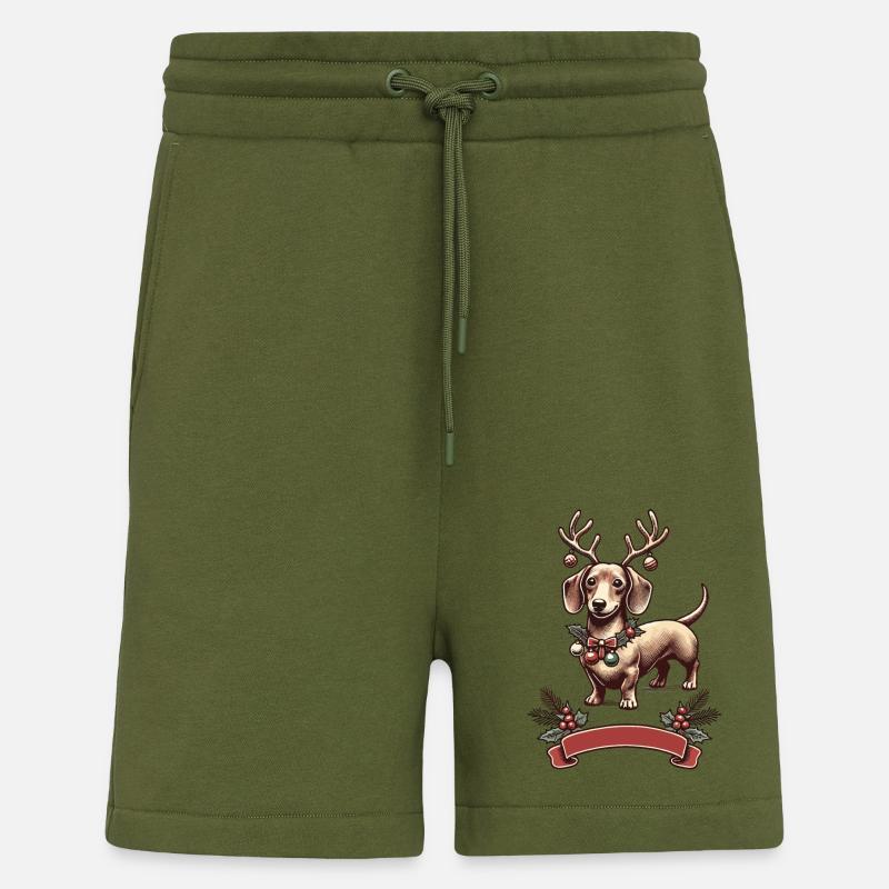 Teckel de Noël avec bois - Short bio décontracté fabriqué en UE - MOSS GREEN