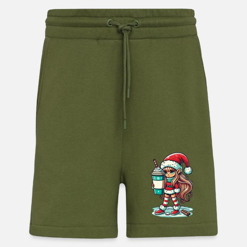 Nain de Noël au café - Short bio décontracté fabriqué en UE - MOSS GREEN