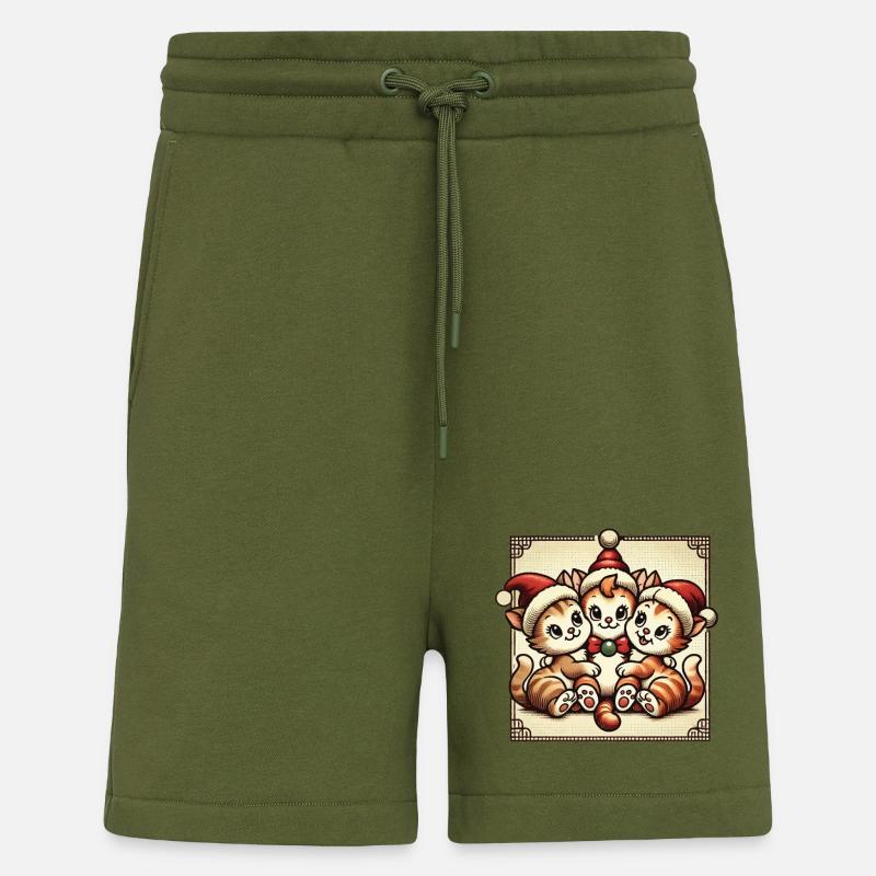 Chats mignons Noël Retro Charm - Short bio décontracté fabriqué en UE - MOSS GREEN