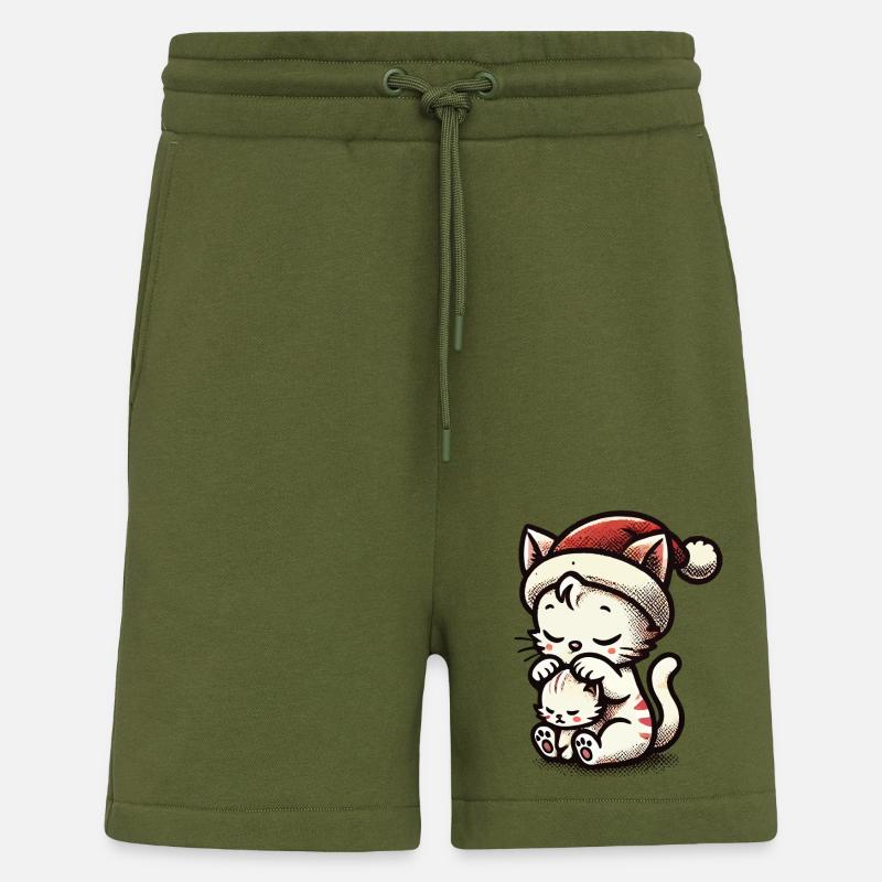 Chats mignons Noël avec chapeau - Short bio décontracté fabriqué en UE - MOSS GREEN