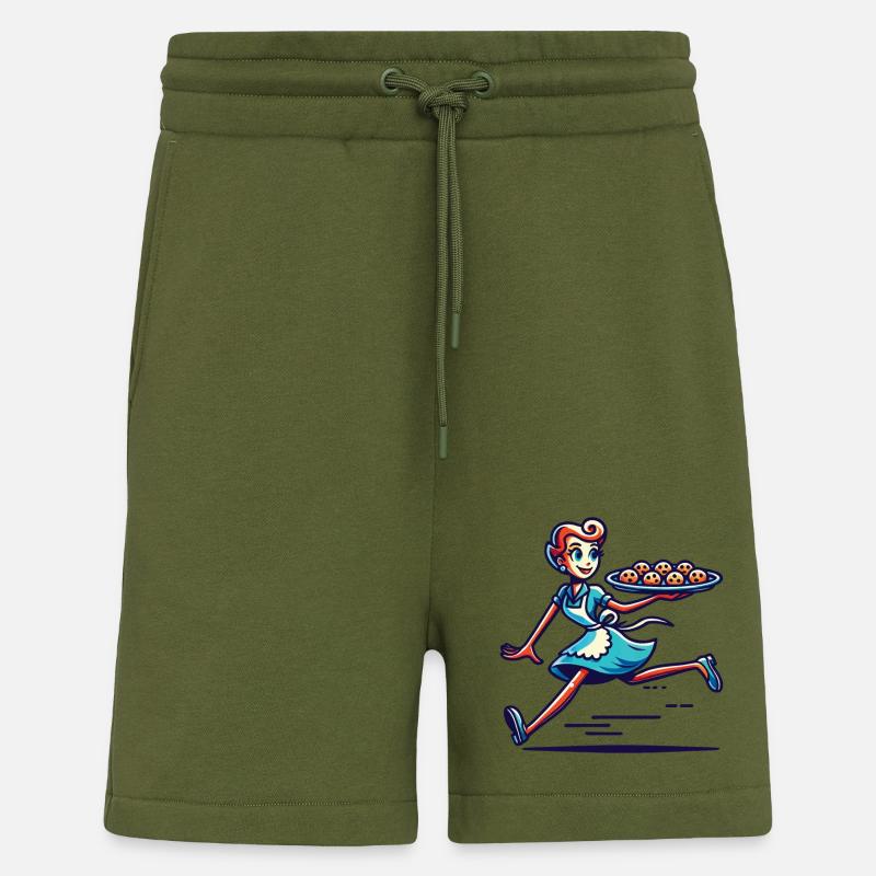 Cheerful baker serving fresh cookies - Shorts - made by SPREAD - MOSS GREEN