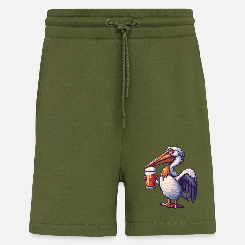 Pelikan Vogel Pixel Bier - Shorts - made by SPREAD - MOSS GREEN