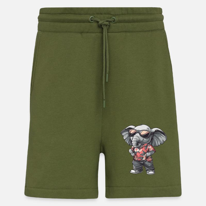 Éléphant Bande Dessinée Drôle Été - Short bio décontracté fabriqué en UE - MOSS GREEN