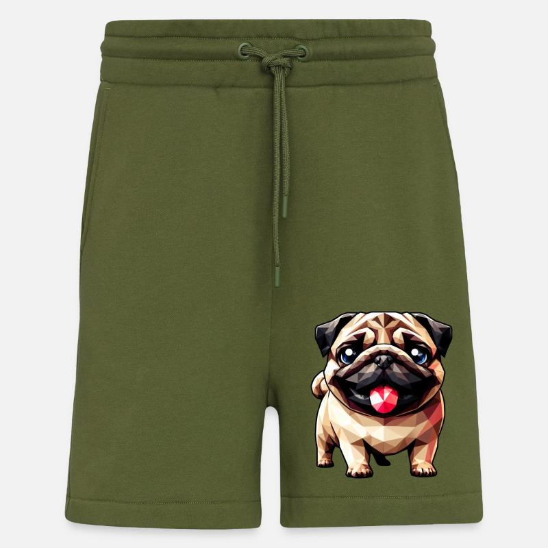 Geometrischer Mops: Polygon-Kunstwerk - Shorts - made by SPREAD - MOSS GREEN