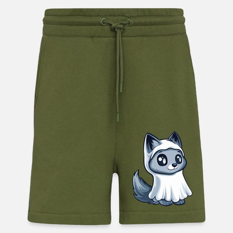 Wolf Halloween Funny Ghost - Shorts - made by SPREAD - MOSS GREEN