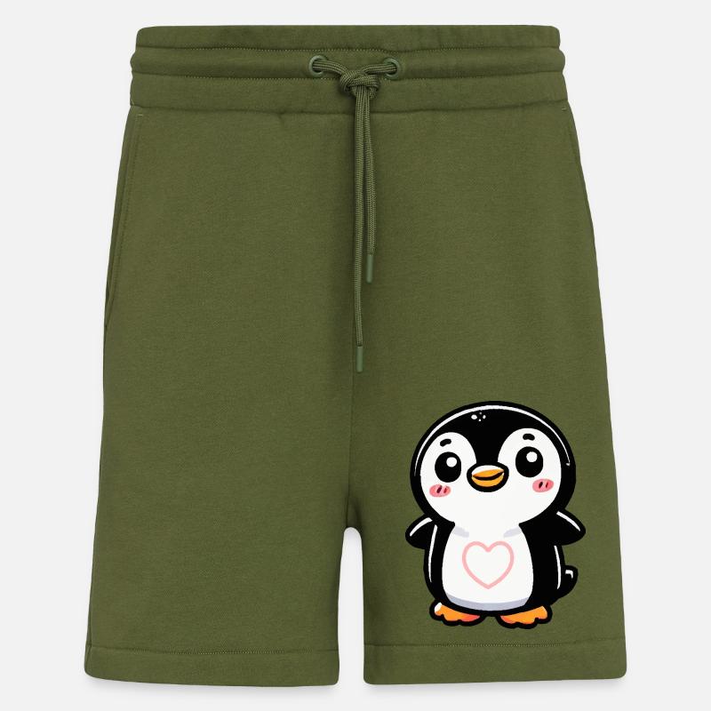 pinguin comic heart - Shorts - made by SPREAD - MOSS GREEN