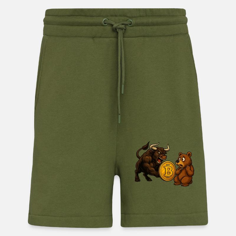 Bitcoin Bull vs Bear - Short bio décontracté fabriqué en UE - MOSS GREEN