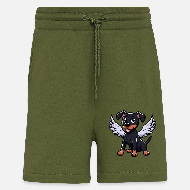 Engel Dobermann, Comic-Hund, Süße Illustration - Shorts - made by SPREAD - MOSS GREEN