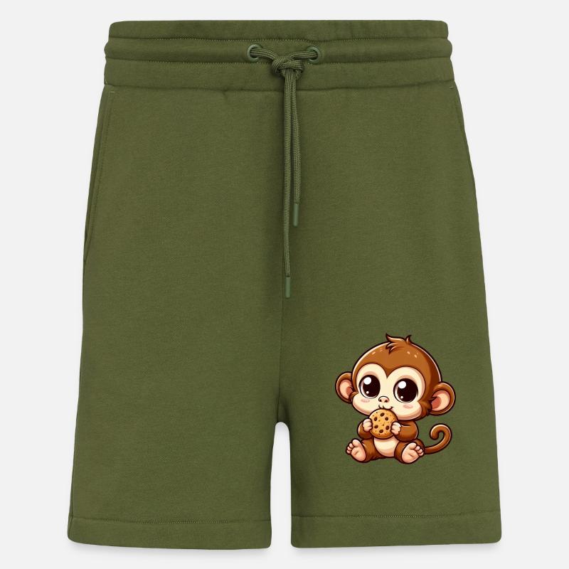 Monkey chimpanzee snacks on cookies - Shorts - made by SPREAD - MOSS GREEN