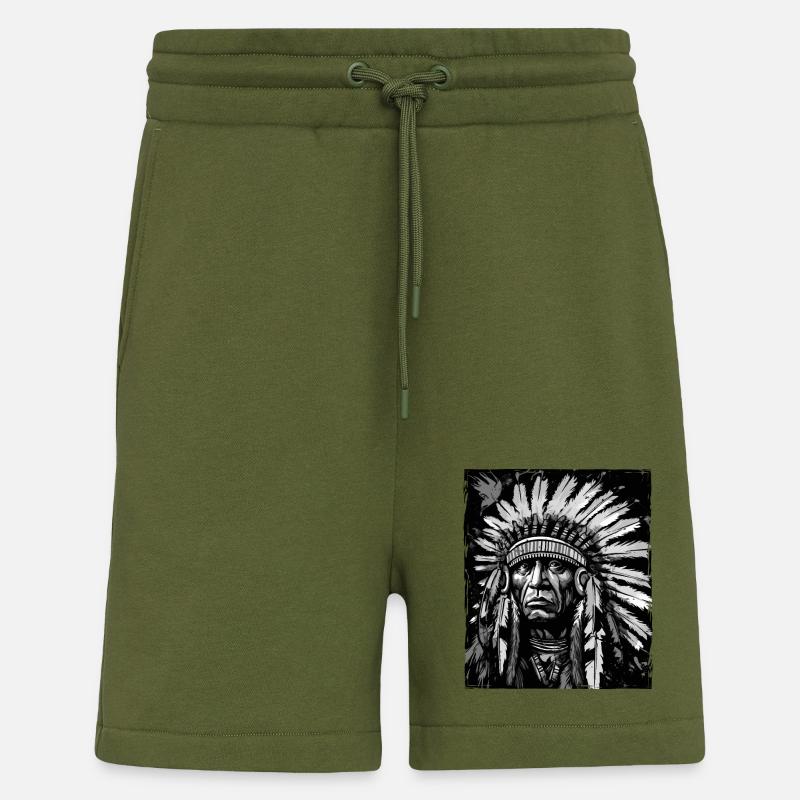 Crâne de chef indien Apache - Short bio décontracté fabriqué en UE - MOSS GREEN