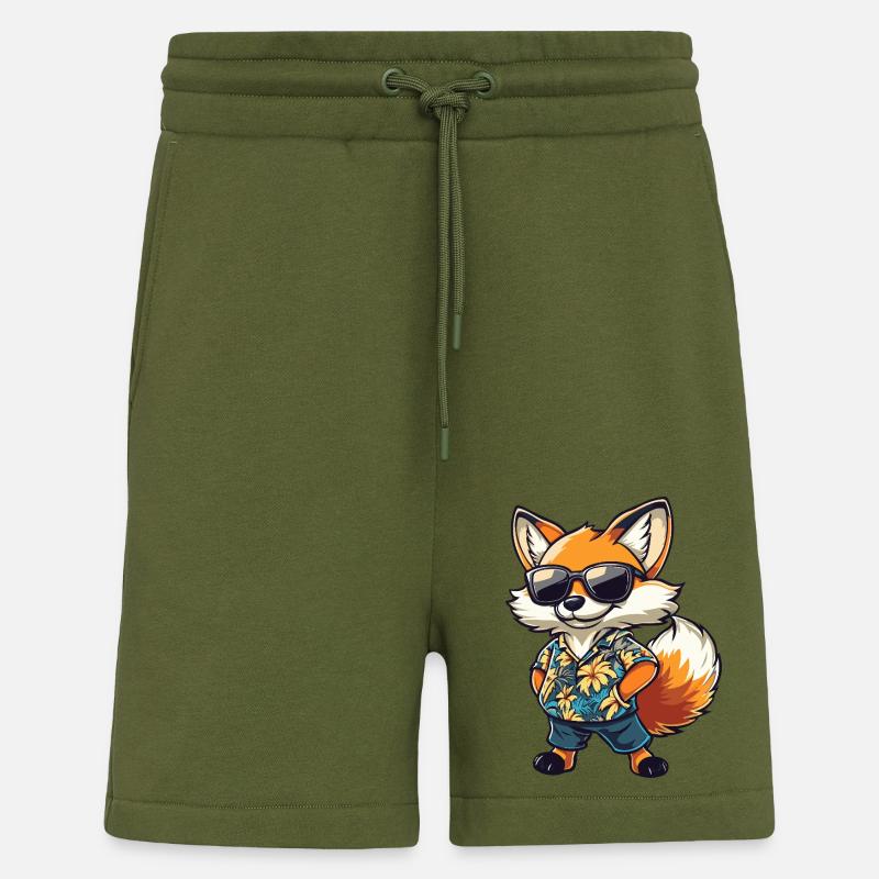 Fox Comic Funny Summer - Shorts - made by SPREAD - MOSS GREEN