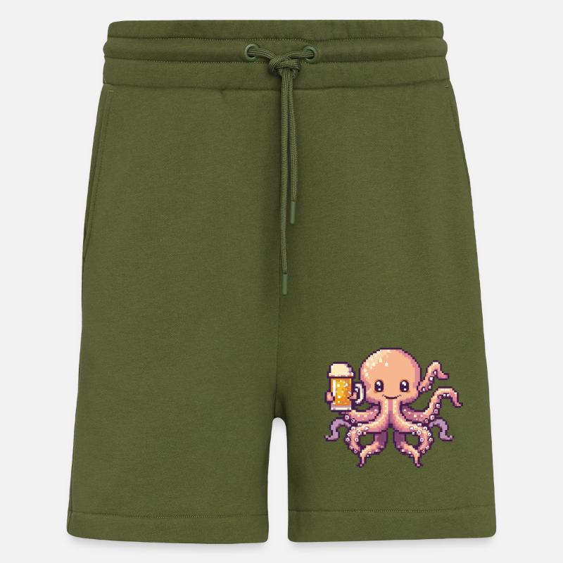 Octopus Pixel Beer - Shorts - made by SPREAD - MOSS GREEN
