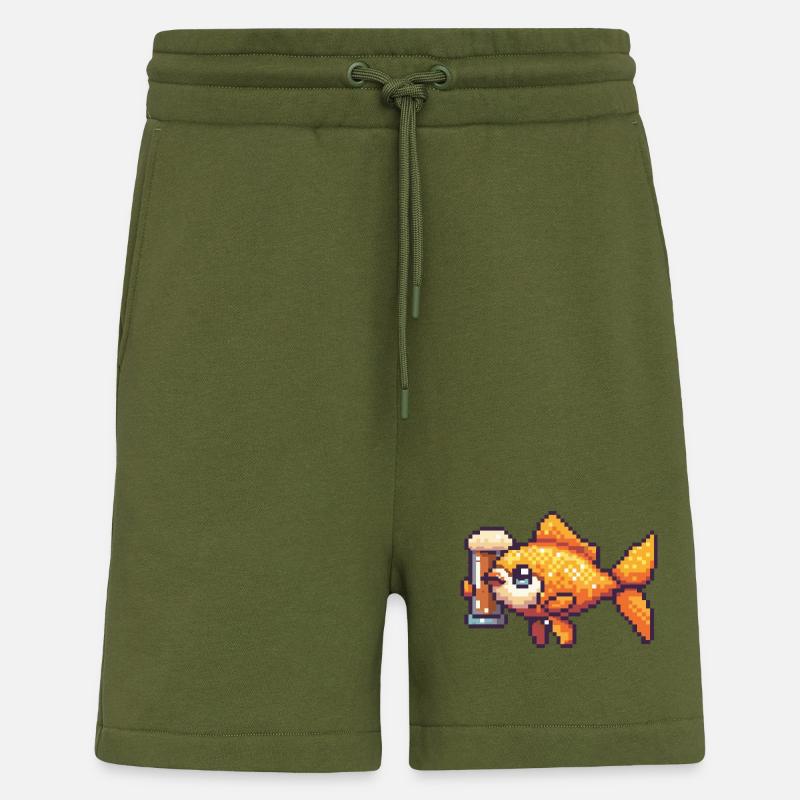 Bière Goldfish Pixel - Short bio décontracté fabriqué en UE - MOSS GREEN