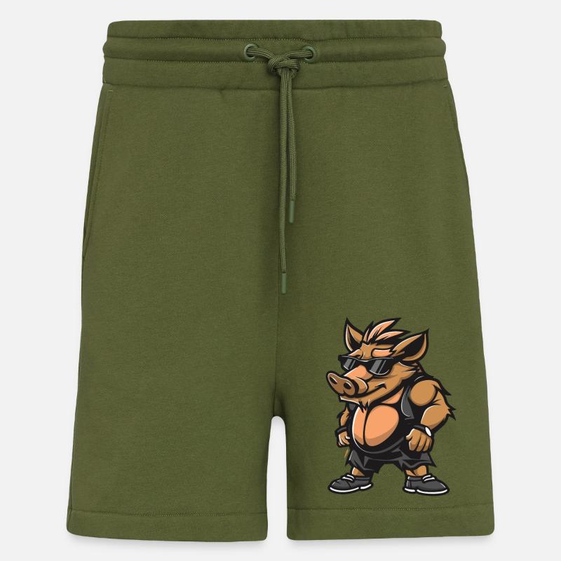 Cochon Bande Dessinée Cool Sanglier - Short bio décontracté fabriqué en UE - MOSS GREEN
