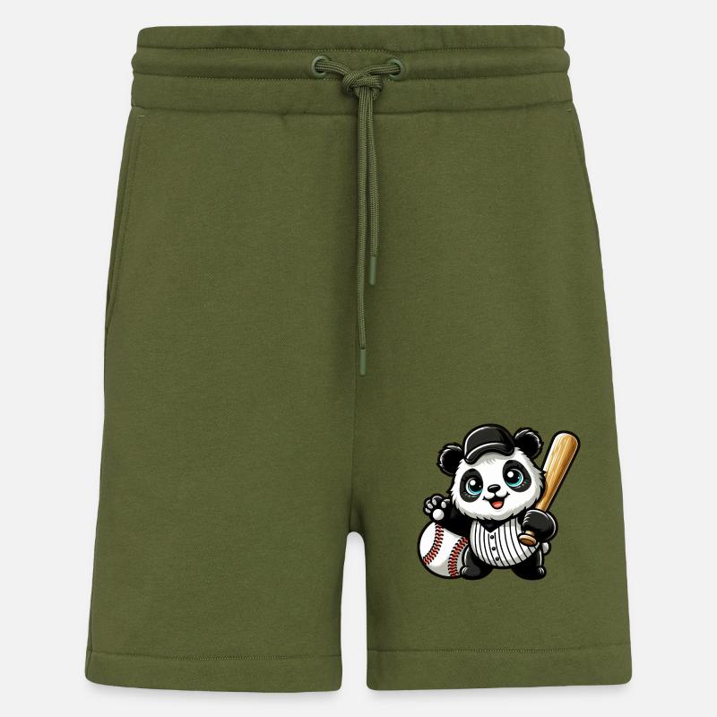 Panda baseball player in action - Shorts - made by SPREAD - MOSS GREEN