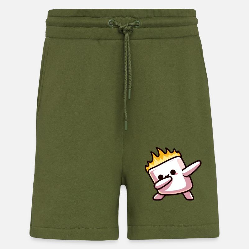Marshmallow Fire Flame Grilling Dab - Shorts - made by SPREAD - MOSS GREEN