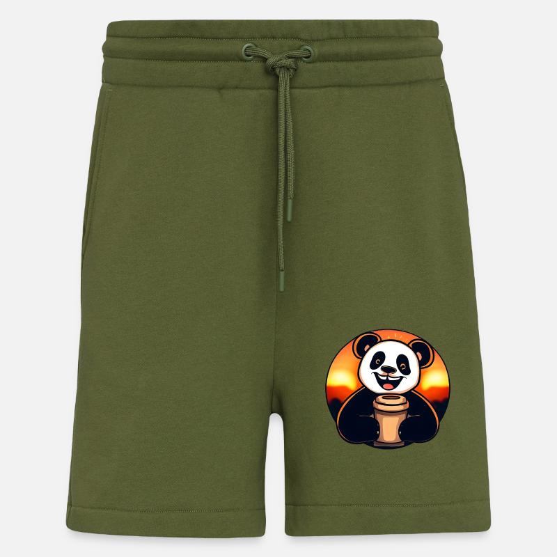 Panda panda bear drinks coffee - Shorts - made by SPREAD - MOSS GREEN