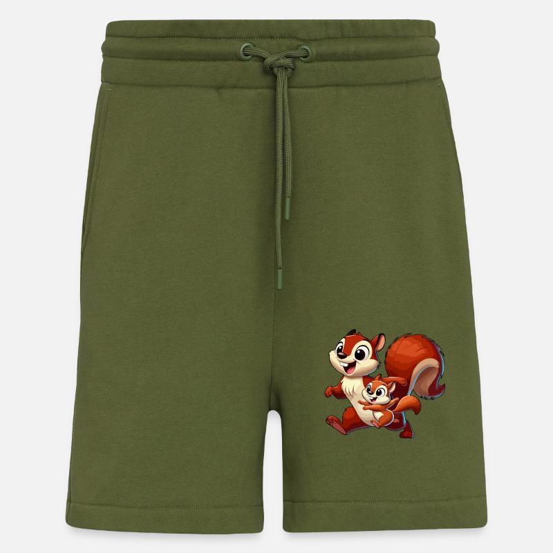 Eichhörnchen-Mutter und Kind beim Herumtollen - Shorts - made by SPREAD - MOSS GREEN