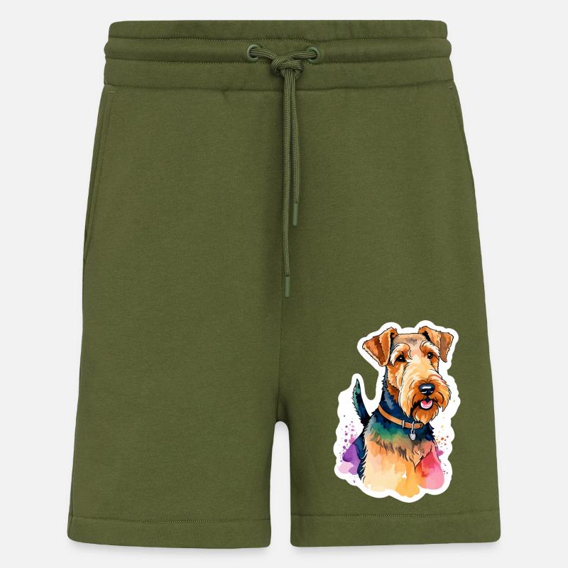 Airedale Terrier Aquarelle - Short bio décontracté fabriqué en UE - MOSS GREEN