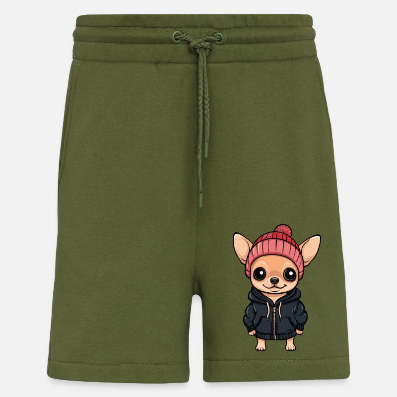 Dessin animé de chien Chihuahua - Short bio décontracté fabriqué en UE - MOSS GREEN