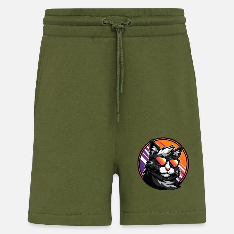 Chat Bande Dessinée Cool - Short bio décontracté fabriqué en UE - MOSS GREEN